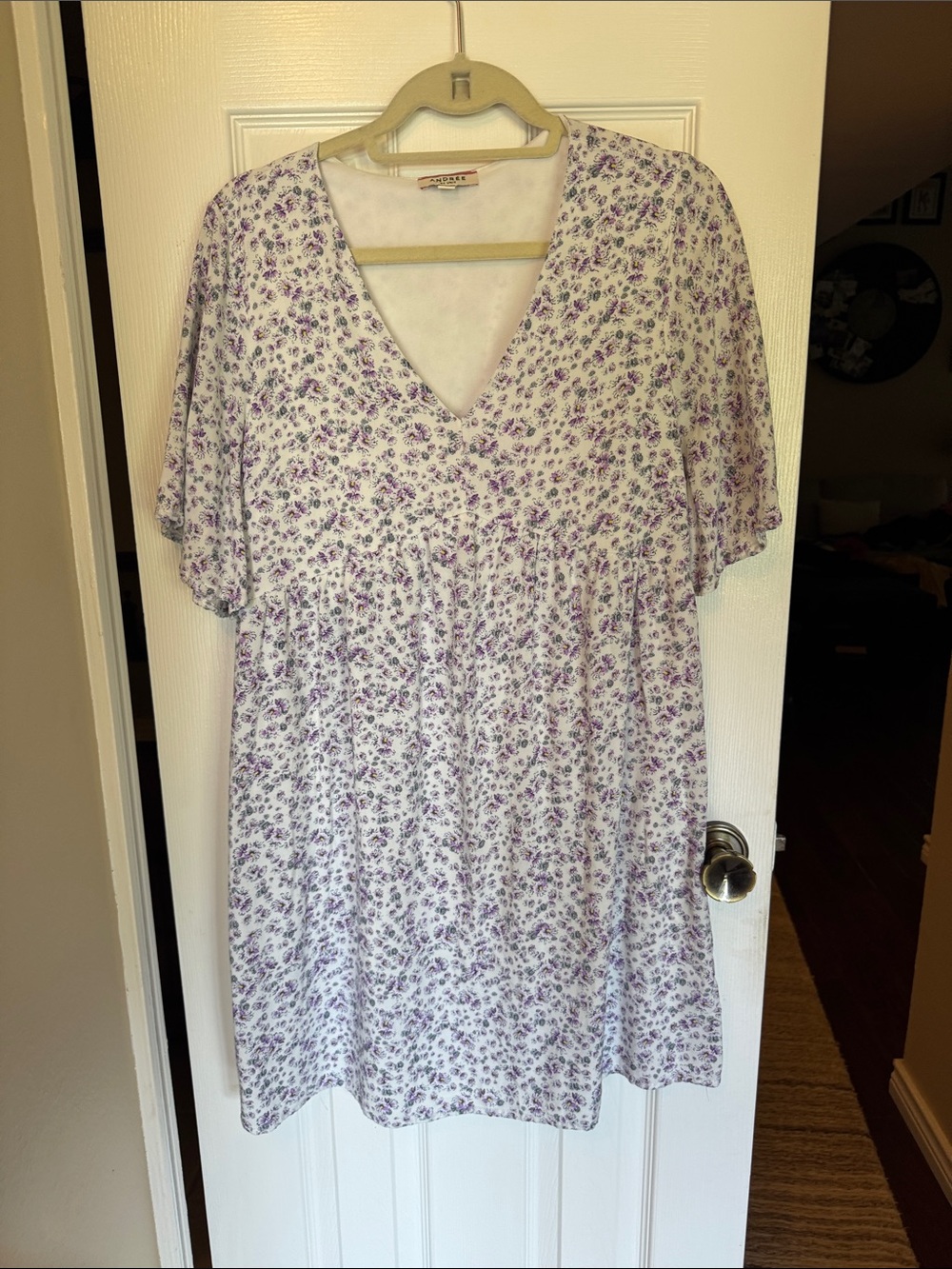Floral V-Neck Babydoll Top - White with Lavender Floral